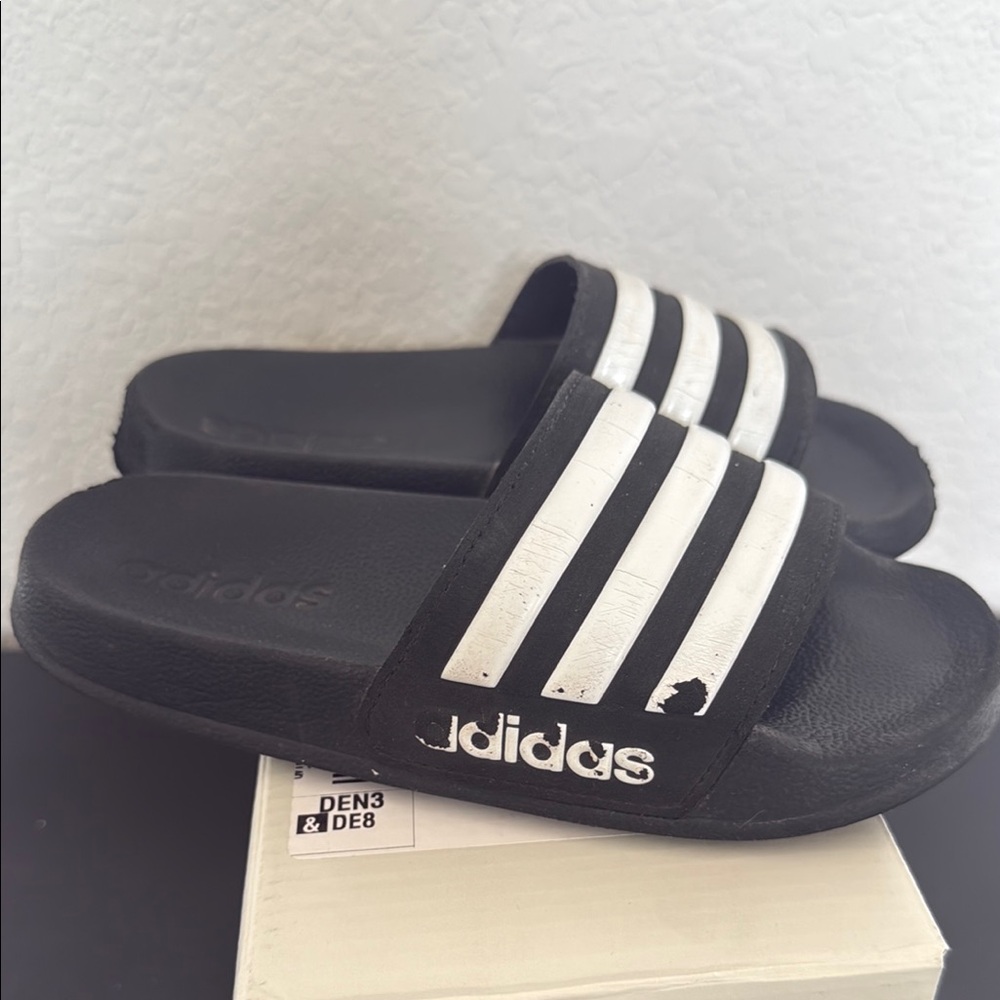 Adidas Kids Black and White Slides